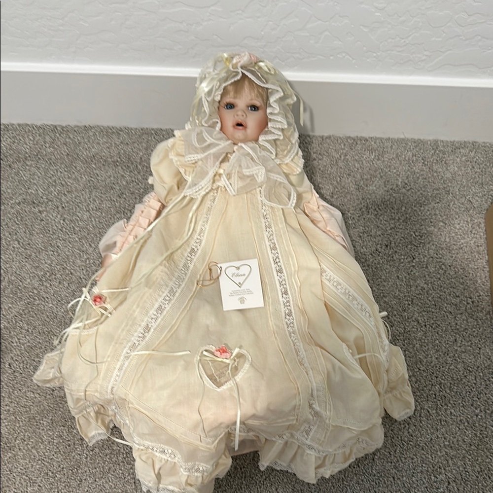 Elegant Cream Doll with Lace Bonnet